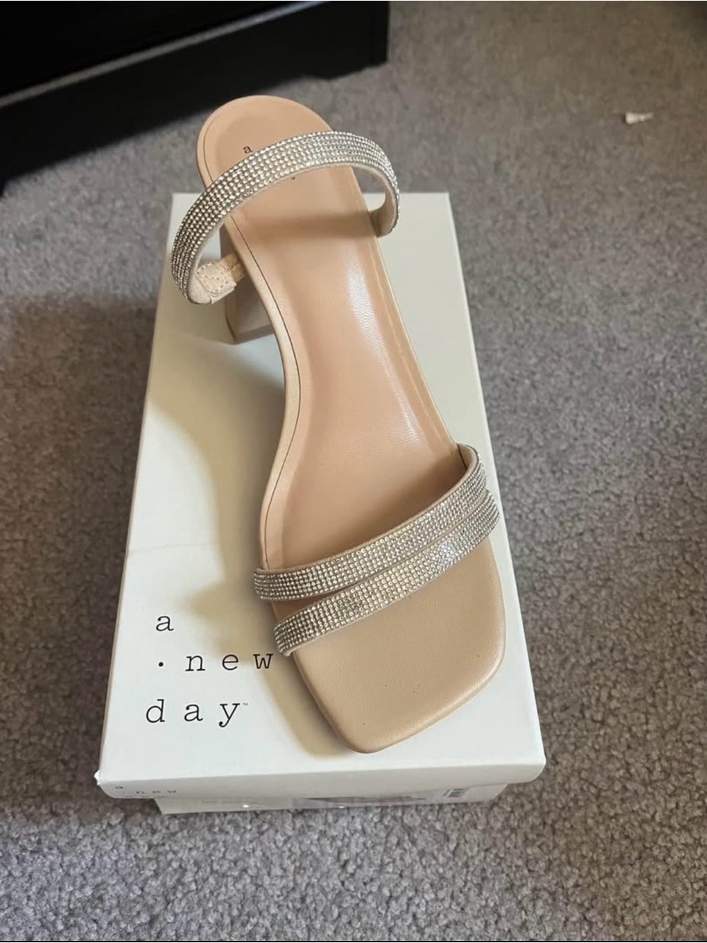 a new day Blush Crystal Double-Strap Block Heel Sandal
